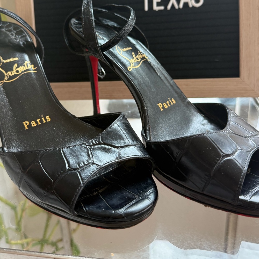 Christian Louboutin Black Croc-Embossed Heels